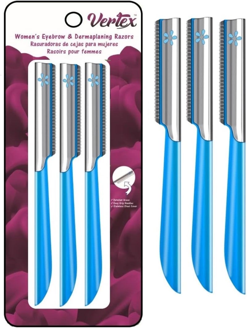 VERTEX Womens Facial Razor Hair Removal Dermaplaning Tool Peach Fuzz Remover Shaver Trimmer Women Remove Fine Hair Blue Eyebrow Razors Dermaplane Face Shavers Exfoliating Sensitive Skin Travel Essential - Image 1