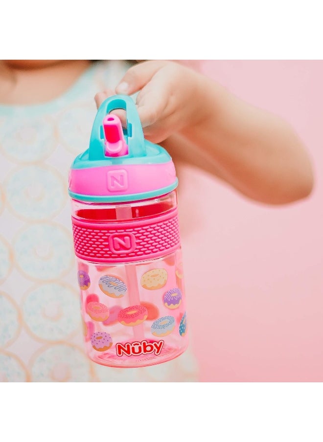 Nuby Nuby Thirsty Kids Flip-it Freestyle On the Go Water Bottle with Bite Resistant Hard Straw Cup and Easy Grip Band  - Image 3