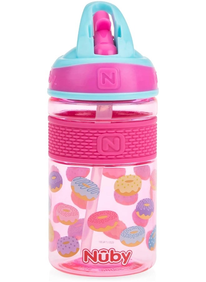 Nuby Nuby Thirsty Kids Flip-it Freestyle On the Go Water Bottle with Bite Resistant Hard Straw Cup and Easy Grip Band  - Image 1
