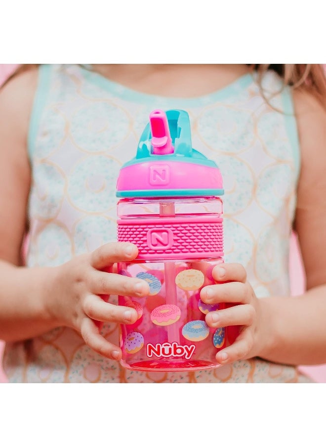 Nuby Nuby Thirsty Kids Flip-it Freestyle On the Go Water Bottle with Bite Resistant Hard Straw Cup and Easy Grip Band  - Image 4