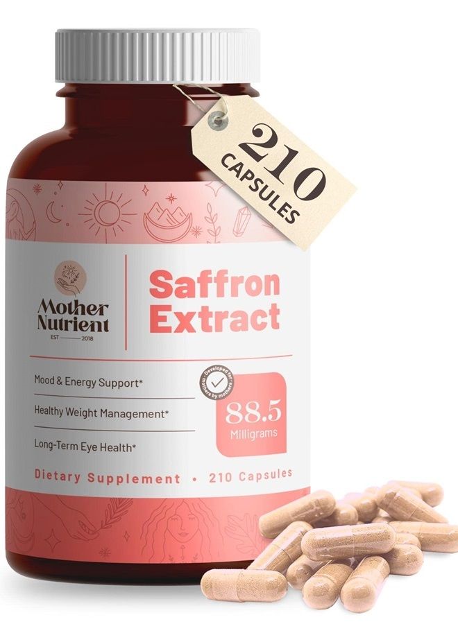 Mother Nutrient Saffron Extract Supplements by Mother Nutrient — Saffron Supplement Capsules for Women and Men — 88.5 mg of Saffron Extract (Crocus Sativus) — Non-GMO — 7 Month Supply (210 Capsules)  - Image 1