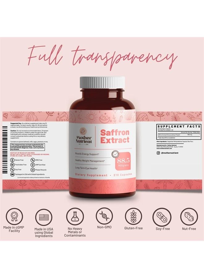 Mother Nutrient Saffron Extract Supplements by Mother Nutrient — Saffron Supplement Capsules for Women and Men — 88.5 mg of Saffron Extract (Crocus Sativus) — Non-GMO — 7 Month Supply (210 Capsules)  - Image 4