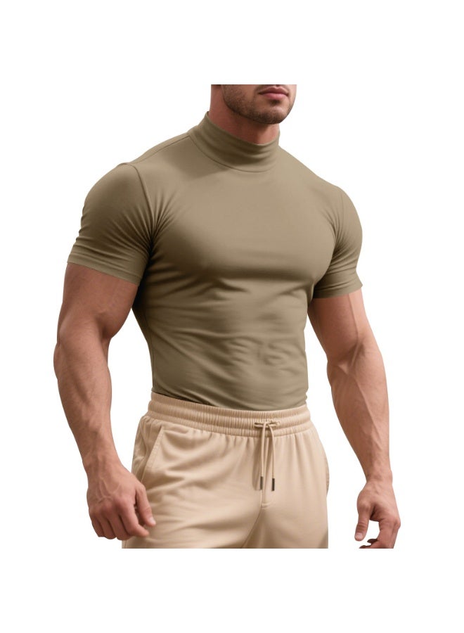 Casual Summer Short Sleeve T-Shirt Men's Slim Fit High Collar Breathable Base Shirt  Short Sleeve Tee - Image 1