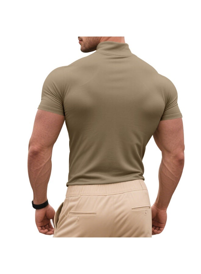 Casual Summer Short Sleeve T-Shirt Men's Slim Fit High Collar Breathable Base Shirt  Short Sleeve Tee - Image 3