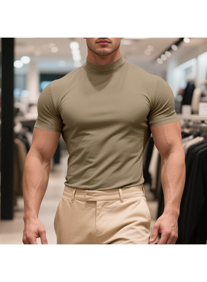 Casual Summer Short Sleeve T-Shirt Men's Slim Fit High Collar Breathable Base Shirt  Short Sleeve Tee - Image 2