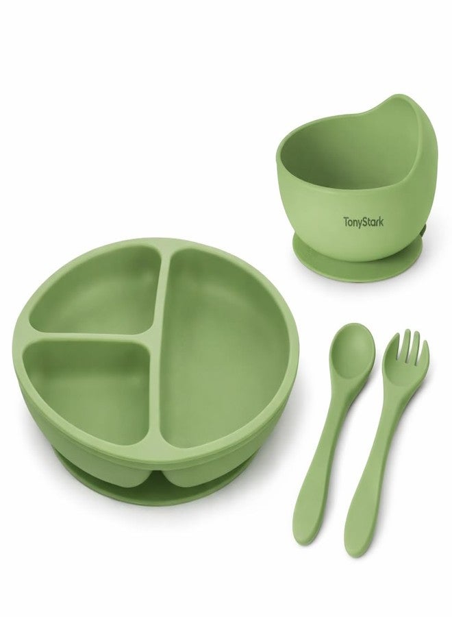 Tony Stark Baby Feeding Set Silicone Tableware with Suction Plate, Bowl, Spoon & Fork for Babies | BPA-Free, Non-Toxic, Food Grade (Green) - Image 1