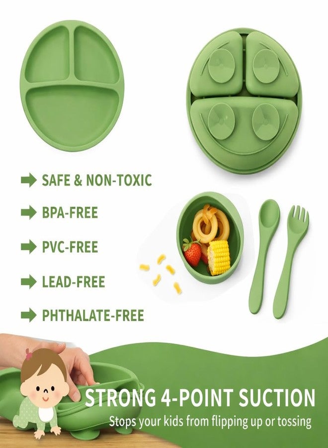 Tony Stark Baby Feeding Set Silicone Tableware with Suction Plate, Bowl, Spoon & Fork for Babies | BPA-Free, Non-Toxic, Food Grade (Green) - Image 3