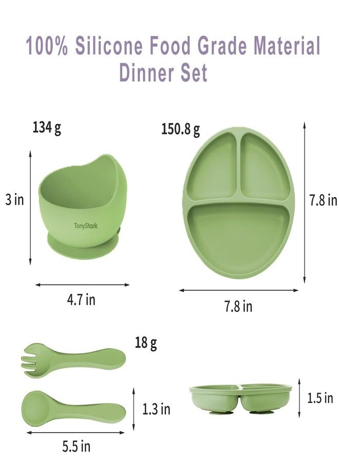 Tony Stark Baby Feeding Set Silicone Tableware with Suction Plate, Bowl, Spoon & Fork for Babies | BPA-Free, Non-Toxic, Food Grade (Green) - Image 2