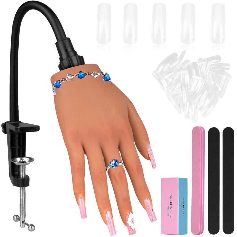 Practice Hand for Acrylic NailsSilicone Nail Practice Hand with Stand BracketFlexible Bendable Nail Practice Fake Hand Nail Training Hand Mannequin for Nail Art Display Beginners Nail Tech