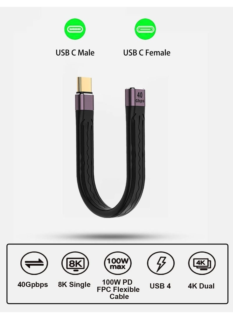 Excefore - USB C Extension Cable 12.2cm, Short USB-C Male to Female Flexible Cable Support Thunderbolt 4/3,USB4, PD 100W,8K/4K Video,40Gbps Date Transfer for External SSD, EGPU, Docking,MacBook,Phone - Image 1