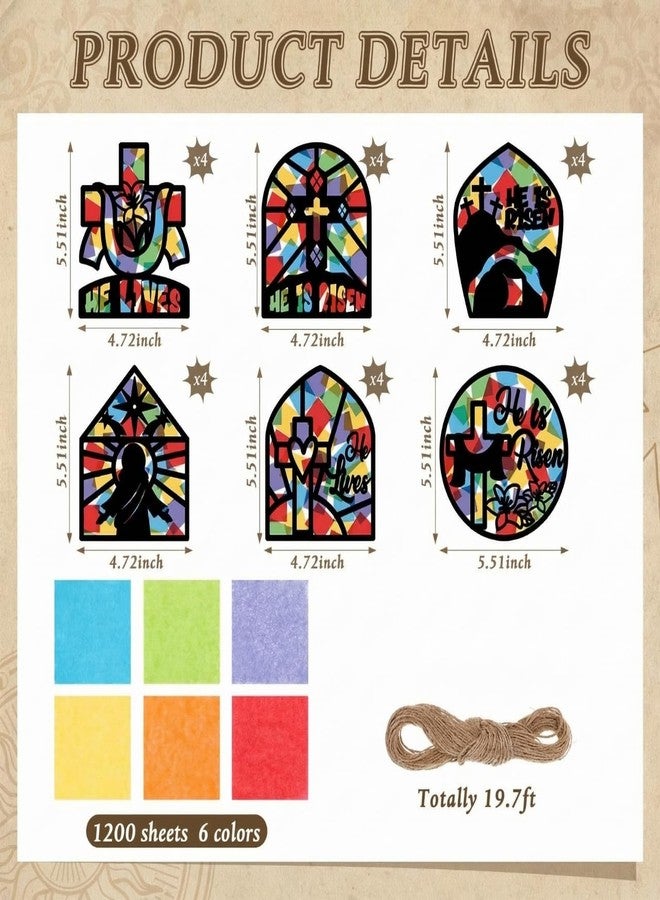 Feifeiya 24 Set Easter Suncatchers Crafts DIY Christian Paper Cross Kit He is Risen Craft Jesus Religious DIY Hanging Decor Window Art Activity Gifts for Sunday School VBS Church Decoration - Image 2