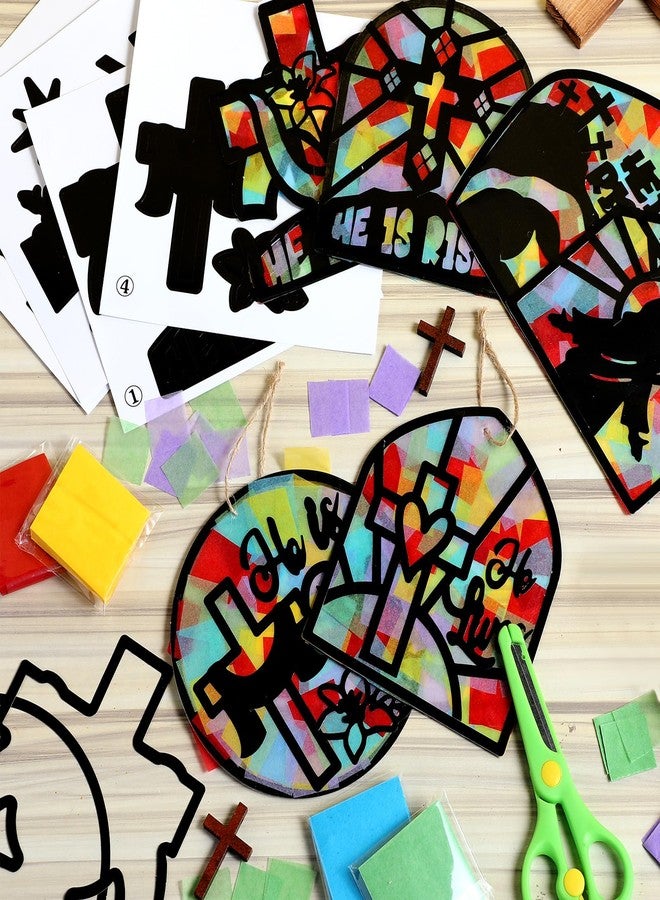 Feifeiya 24 Set Easter Suncatchers Crafts DIY Christian Paper Cross Kit He is Risen Craft Jesus Religious DIY Hanging Decor Window Art Activity Gifts for Sunday School VBS Church Decoration - Image 4