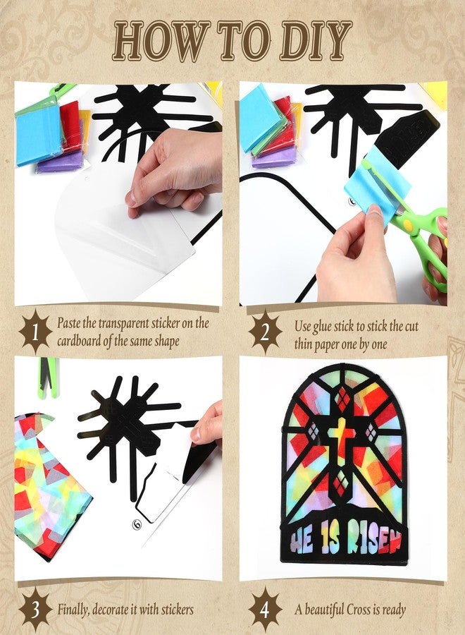 Feifeiya 24 Set Easter Suncatchers Crafts DIY Christian Paper Cross Kit He is Risen Craft Jesus Religious DIY Hanging Decor Window Art Activity Gifts for Sunday School VBS Church Decoration - Image 3