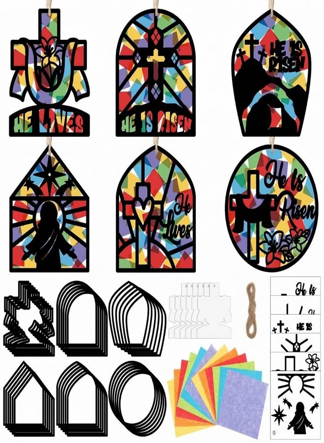 Feifeiya 24 Set Easter Suncatchers Crafts DIY Christian Paper Cross Kit He is Risen Craft Jesus Religious DIY Hanging Decor Window Art Activity Gifts for Sunday School VBS Church Decoration - Image 1