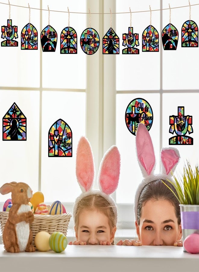 Feifeiya 24 Set Easter Suncatchers Crafts DIY Christian Paper Cross Kit He is Risen Craft Jesus Religious DIY Hanging Decor Window Art Activity Gifts for Sunday School VBS Church Decoration - Image 5
