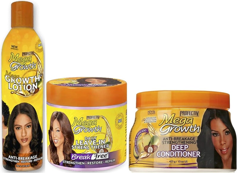 لوشن نمو الشعر المضاد للتكسر من بروفيكتيف ميغا جروث - مقوي يومي وبلسم عميق - مجموعة من 3