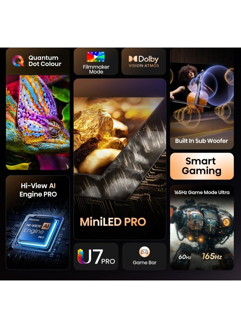 Hisense 75 inch ULED MINI LED Pro Smart TV, 165Hz VRR game mode Ultra, High View AI Engine PRO, Dolby Vision Atmos, 2.1.2 Multi-Channel Surround, Anti Reflection 75U7Q-PRO black - Image 3