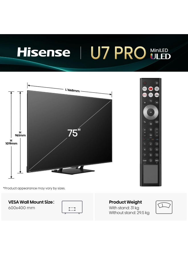 Hisense 75 inch ULED MINI LED Pro Smart TV, 165Hz VRR game mode Ultra, High View AI Engine PRO, Dolby Vision Atmos, 2.1.2 Multi-Channel Surround, Anti Reflection 75U7Q-PRO black - Image 4