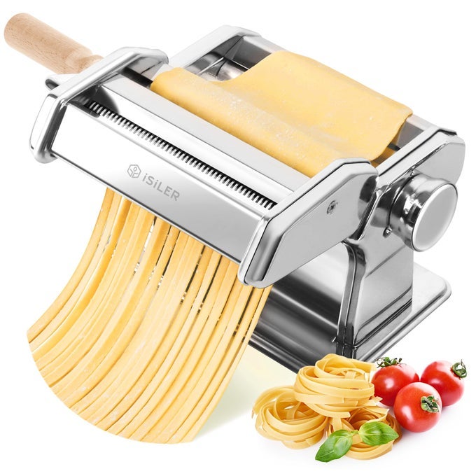 PASTA MAKER 9 ADJUSTABLE THICKNESS SETTINGS 2 IN 1 PASTA MACHINE WITH ROLLERS AND CUTTER NOODLE MAKER FOR DUMPLING SKIN SPAGHETTI FETTUCCINI LASAGNA