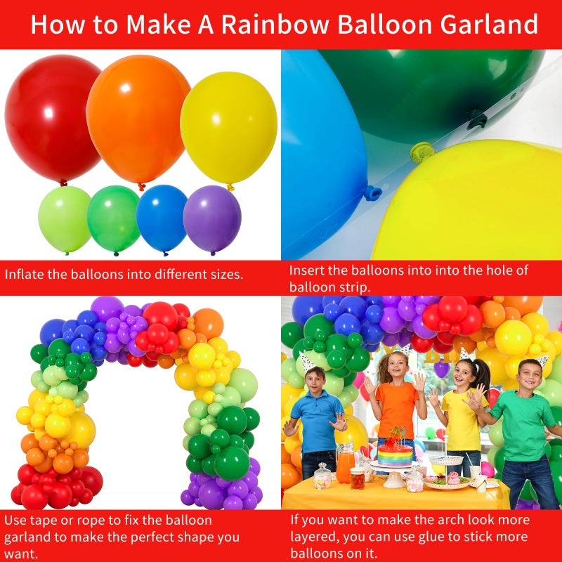 RUBFAC 189pcs Rainbow Balloon Garland Arch Kit, 7 Assorted Colors 5/12/18 Inch Latex Balloons for Birthday Party Baby Shower Wedding Anniversary Decoration - Image 4