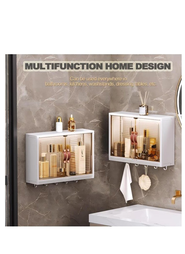 Golden Wall Mounted Bathroom Storage Cabinet Shelf,Bathroom Makeup Storage Display Cabinet,Magnetic Door and Hooks for Towel Kicthen Utensil Dustproof Over Toilet Rack,for Bedroom,Kicthen,Bathroom  - Image 3