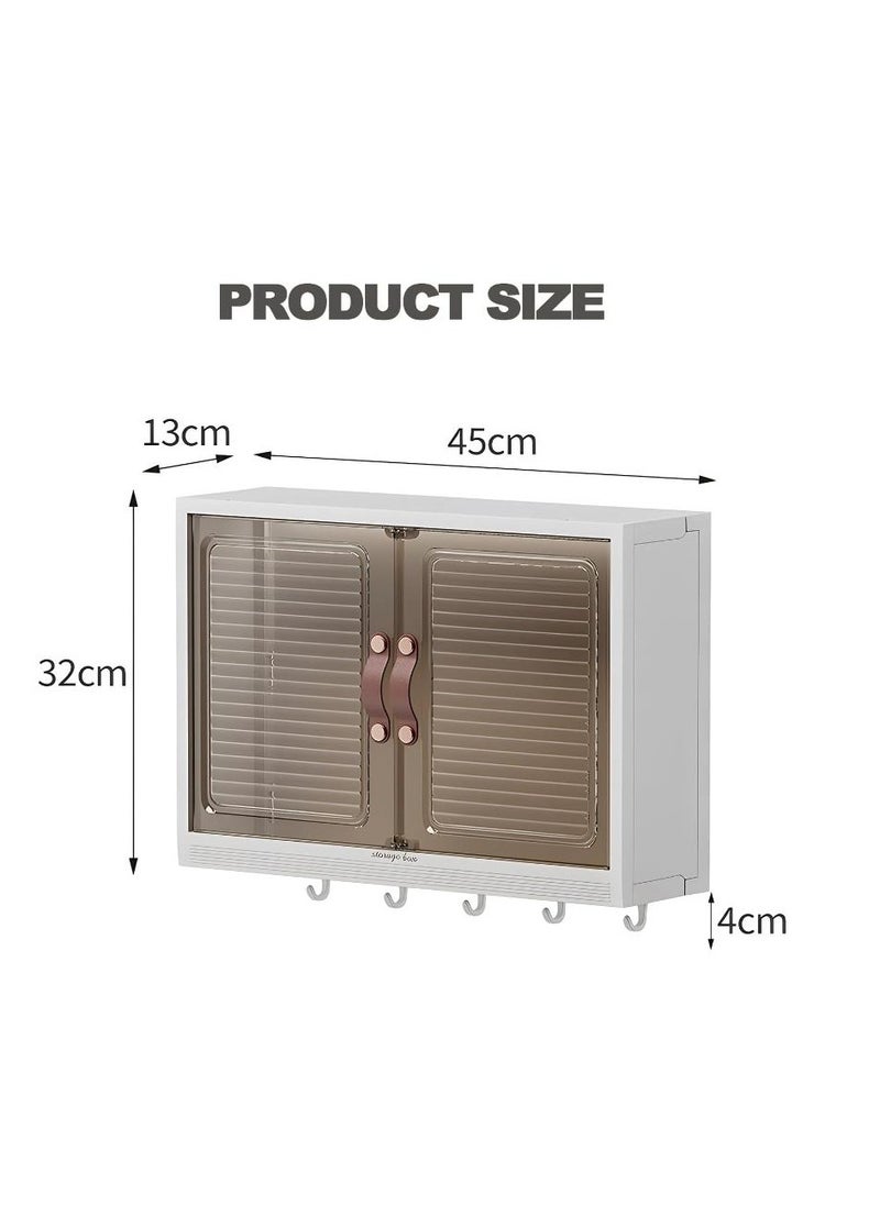 Golden Wall Mounted Bathroom Storage Cabinet Shelf,Bathroom Makeup Storage Display Cabinet,Magnetic Door and Hooks for Towel Kicthen Utensil Dustproof Over Toilet Rack,for Bedroom,Kicthen,Bathroom  - Image 2