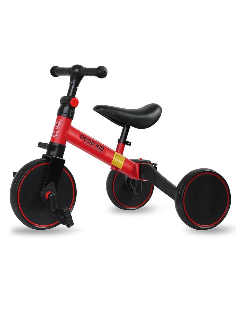 DIGI CORE 4 in 1 Kids Balance Bike Kids Tricycles For 1-4 Years, Toddlers Trike With Adjustable Seat Indoor Outdoor Ride-On Toy For Boys & Girls Perfect Kids First Birthday Gifts Toddler Bike Red - Image 1