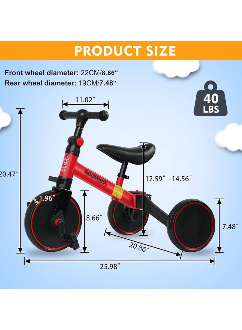 DIGI CORE 4 in 1 Kids Balance Bike Kids Tricycles For 1-4 Years, Toddlers Trike With Adjustable Seat Indoor Outdoor Ride-On Toy For Boys & Girls Perfect Kids First Birthday Gifts Toddler Bike Red - Image 2