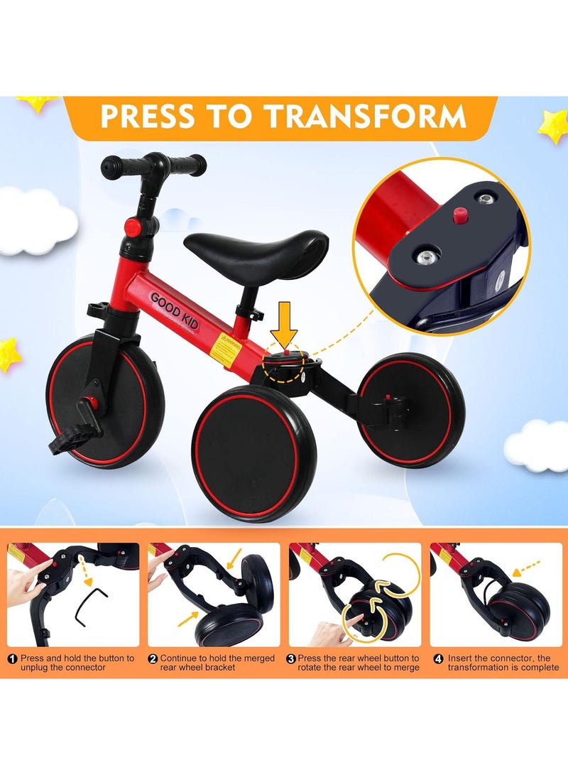 DIGI CORE 4 in 1 Kids Balance Bike Kids Tricycles For 1-4 Years, Toddlers Trike With Adjustable Seat Indoor Outdoor Ride-On Toy For Boys & Girls Perfect Kids First Birthday Gifts Toddler Bike Red - Image 4