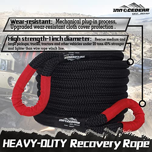Innocedear 1"×30ft Recovery & Tow Rope Strap,Kinetic Energy Rope,Offroad Power Stretch Snatch Rope,Heavy-Duty Vehicle Recovery Rope,for Jeep car Truck ATV UTV SUV - Image 2