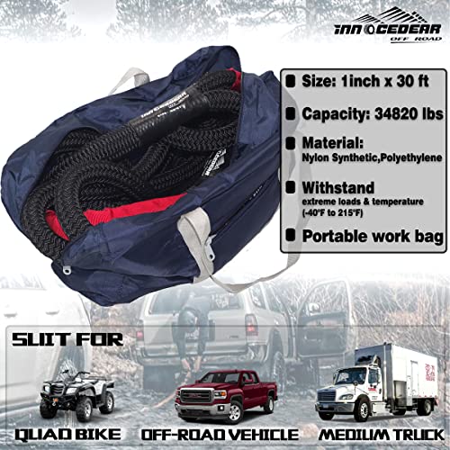 Innocedear 1"×30ft Recovery & Tow Rope Strap,Kinetic Energy Rope,Offroad Power Stretch Snatch Rope,Heavy-Duty Vehicle Recovery Rope,for Jeep car Truck ATV UTV SUV - Image 3