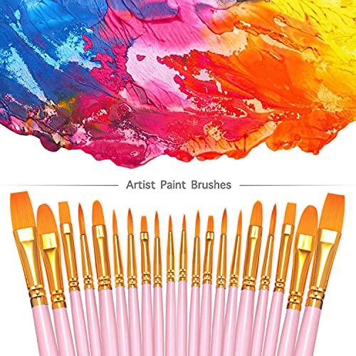 BOSOBO Paint Brushes Set, 4 Pack 40 Pcs Round Pointed Tip Paintbrushes Nylon Hair Artist Acrylic Paint Brushes for Acrylic Oil Watercolor, Face Nail Art, Miniature Detailing & Rock Painting, Pink - Image 2