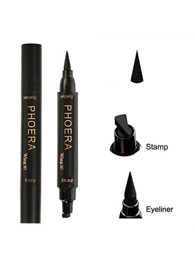 Phoera 2 in 1 Wing Cat Eye Liner + Stamp Winged Long Lasting Liquid Eye Liner Waterproof & Smudge proof Makeup Black Eyeliner Pen Winged Eyeliner Pencil - AQUAPURITY (THIN STAMP)… - Image 1