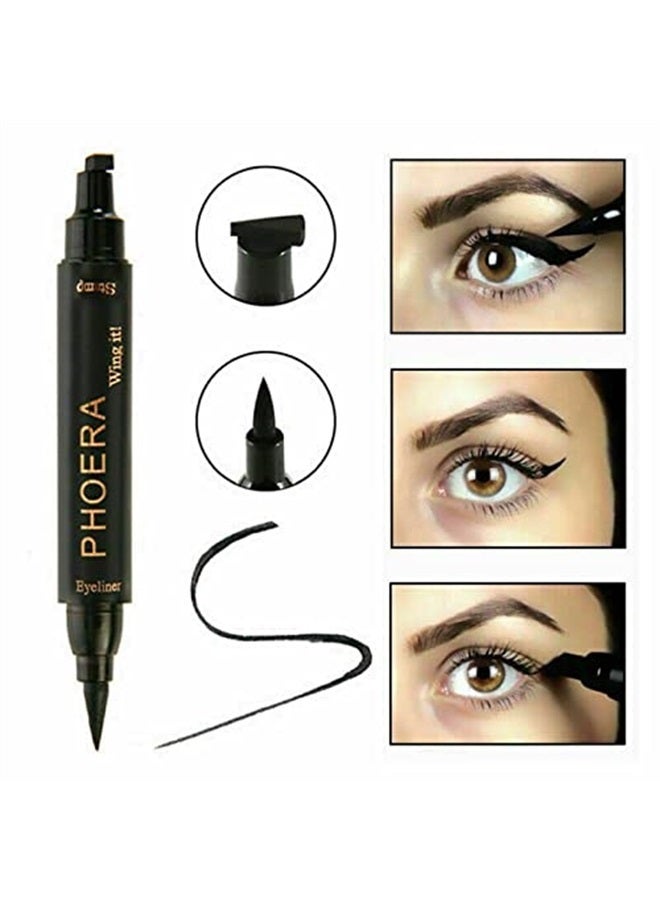 Phoera 2 in 1 Wing Cat Eye Liner + Stamp Winged Long Lasting Liquid Eye Liner Waterproof & Smudge proof Makeup Black Eyeliner Pen Winged Eyeliner Pencil - AQUAPURITY (THIN STAMP)… - Image 4