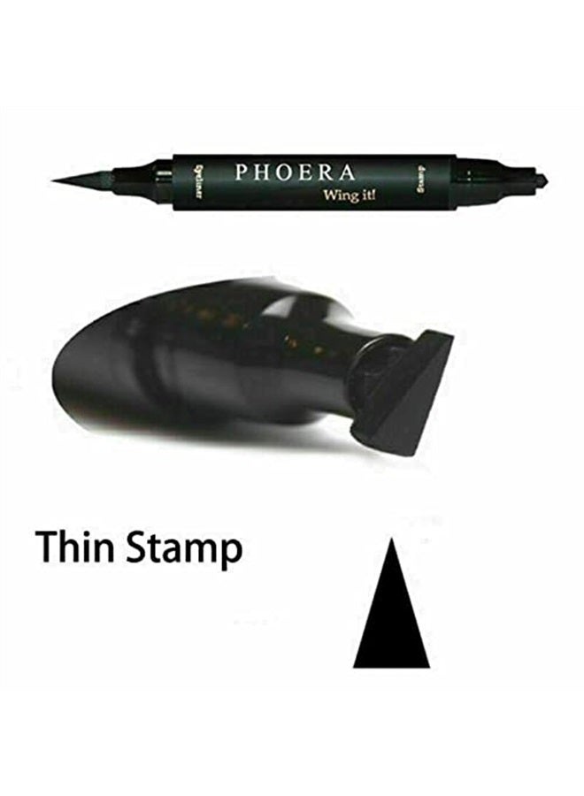 Phoera 2 in 1 Wing Cat Eye Liner + Stamp Winged Long Lasting Liquid Eye Liner Waterproof & Smudge proof Makeup Black Eyeliner Pen Winged Eyeliner Pencil - AQUAPURITY (THIN STAMP)… - Image 3