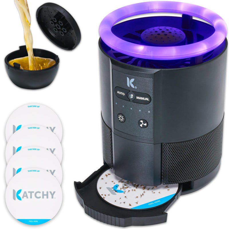Katchy Duo â€“ Indoor Flying Insect Trap with Scent Pod â€“ Day & Night Effective â€“ Mosquito, Fruit Fly, Gnat & Small Moth Catcher â€“ Non-Zapper Trap with Blue UV Light & Fan Suction (Black) - Image 1