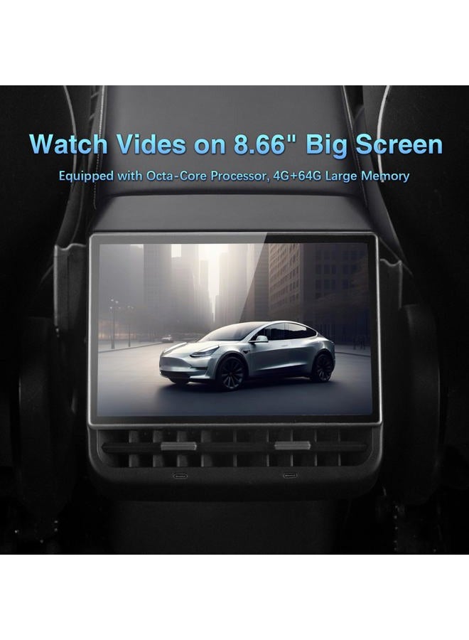 Osemall 8.66 Inch Rear Display Screen Compatible with Tesla Model 3 19-23&Y19-24, Android 13 Supports HD Movie Watching,4+64G,8-core, Supports seat Adjustment and Rear air Conditioning - Image 2