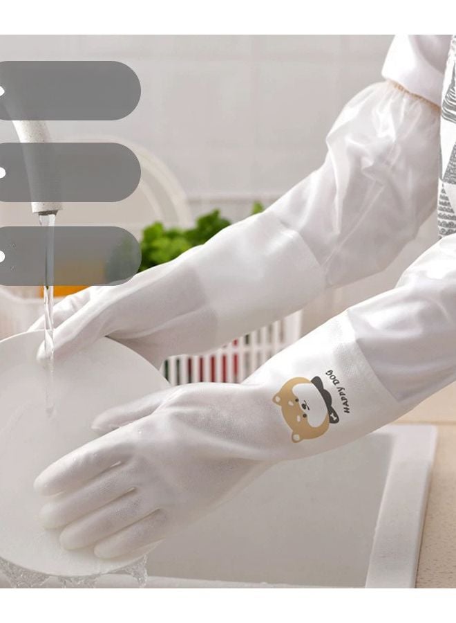 Long Sleeved Shiba Inu Style Dishwashing Gloves 2 Pairs Non Slip Fleece Lined - Image 2