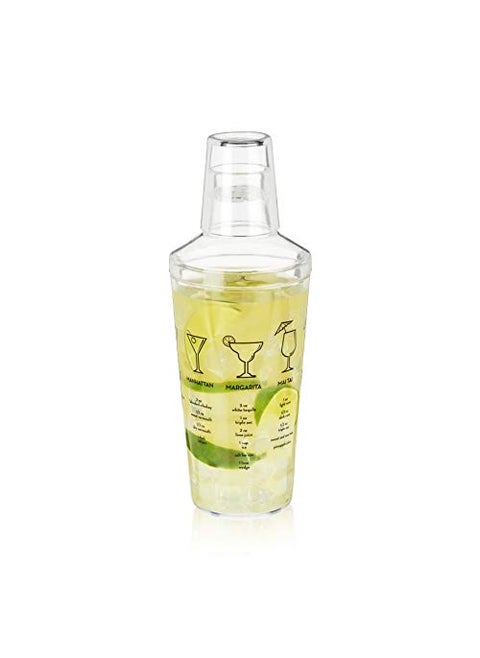 True Maraca Cocktail Recipe Shaker with Cap and Built In Strainer 7 Drink Recipes with Measurements Home Bar Accessories Drink Mixer Handheld Bar Set 16 oz