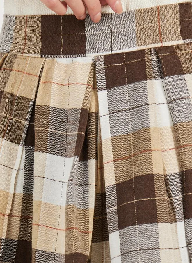 Styli Plaid Flannel High Rise Midi Length Flared Skirt