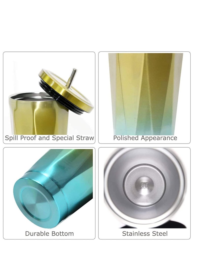Y&D - Stainless Steel Travel Mug Tumbler with Straw and Leakproof Lid Reusable Coffee Cup Vacuum Insulated Office Car Drinking Bubba for Ice Cold or Hot 500ml - Image 1