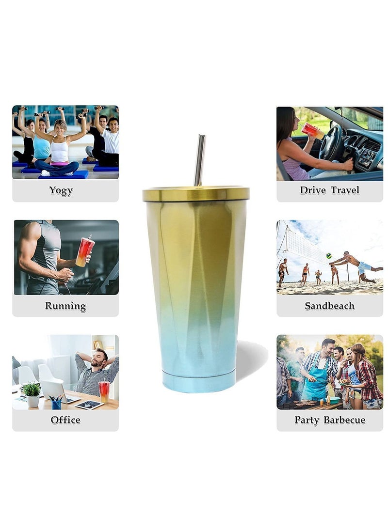 Y&D - Stainless Steel Travel Mug Tumbler with Straw and Leakproof Lid Reusable Coffee Cup Vacuum Insulated Office Car Drinking Bubba for Ice Cold or Hot 500ml - Image 1