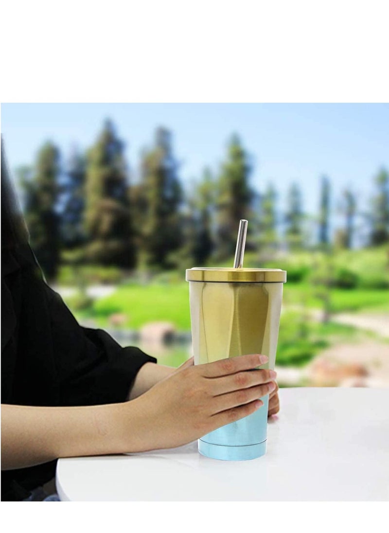 Y&D - Stainless Steel Travel Mug Tumbler with Straw and Leakproof Lid Reusable Coffee Cup Vacuum Insulated Office Car Drinking Bubba for Ice Cold or Hot 500ml - Image 1