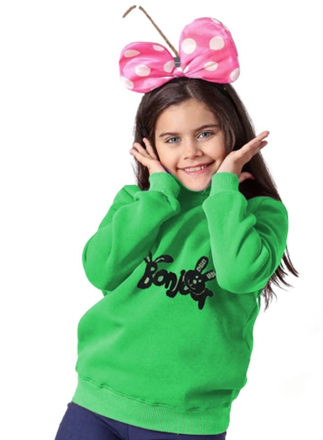 سويت شيرت بناتي قطن ميلتون مبطن لون أخضر - Image 1