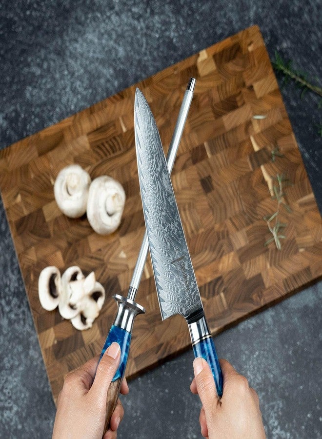 Senken Knives مسن سكاكين احترافي من سينكين لسكاكين دمشق - مجموعة تسونامي - قضيب صنفرة قوي للغاية لشحذ وصقل السكاكين حتى 63 HRC - مقبض جميل من الراتنج الأزرق والخشب الطبيعي - Image 4