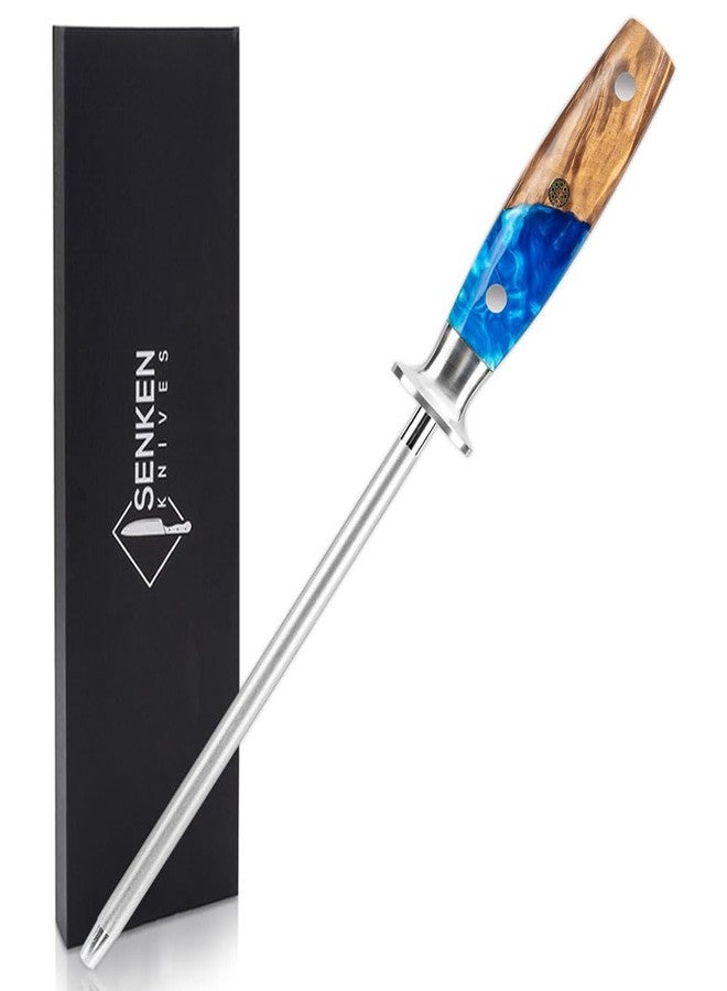 Senken Knives مسن سكاكين احترافي من سينكين لسكاكين دمشق - مجموعة تسونامي - قضيب صنفرة قوي للغاية لشحذ وصقل السكاكين حتى 63 HRC - مقبض جميل من الراتنج الأزرق والخشب الطبيعي - Image 1