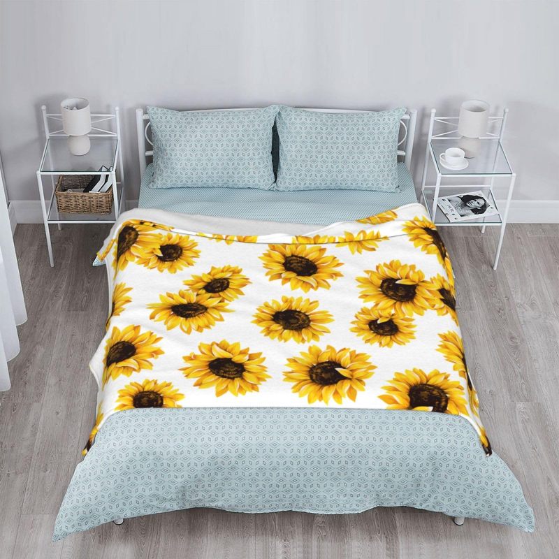 مفرش قطني فلانيل مقاس 50×40 بوصة فائق النعومة 320 GSM - غطاء قطني مريح بنقوش عباد الشمس الزاهية ومقاومة للتلون مناسبي للمنزل والمكتب والسفر والت подарování - Image 3