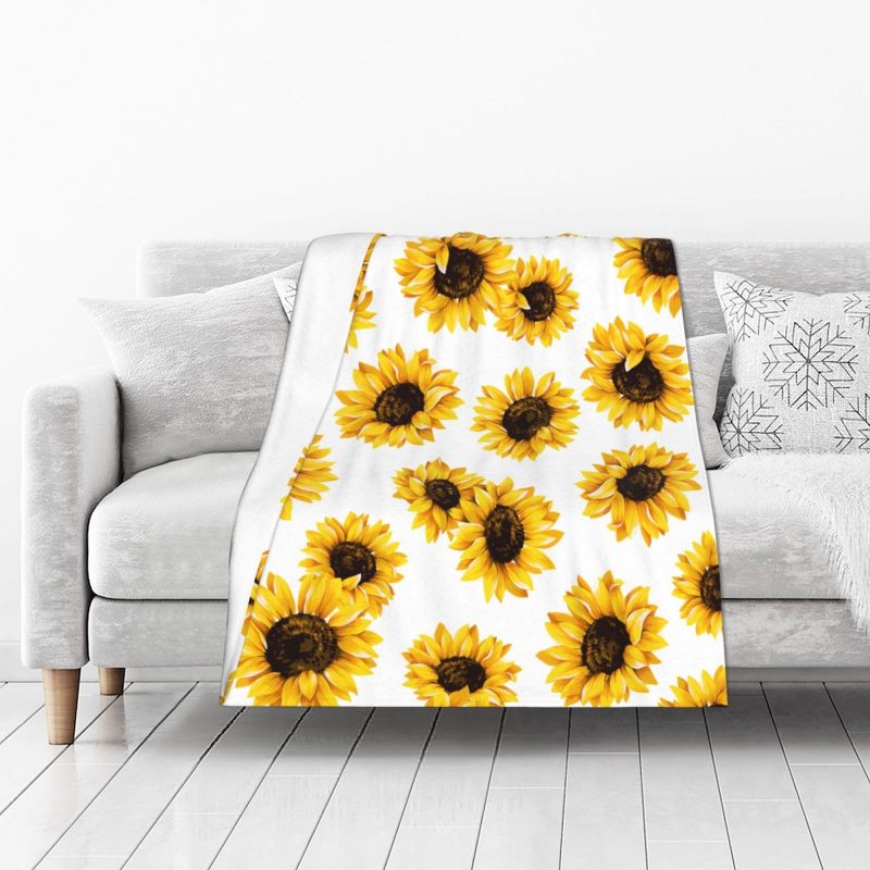مفرش قطني فلانيل مقاس 50×40 بوصة فائق النعومة 320 GSM - غطاء قطني مريح بنقوش عباد الشمس الزاهية ومقاومة للتلون مناسبي للمنزل والمكتب والسفر والت подарování - Image 2