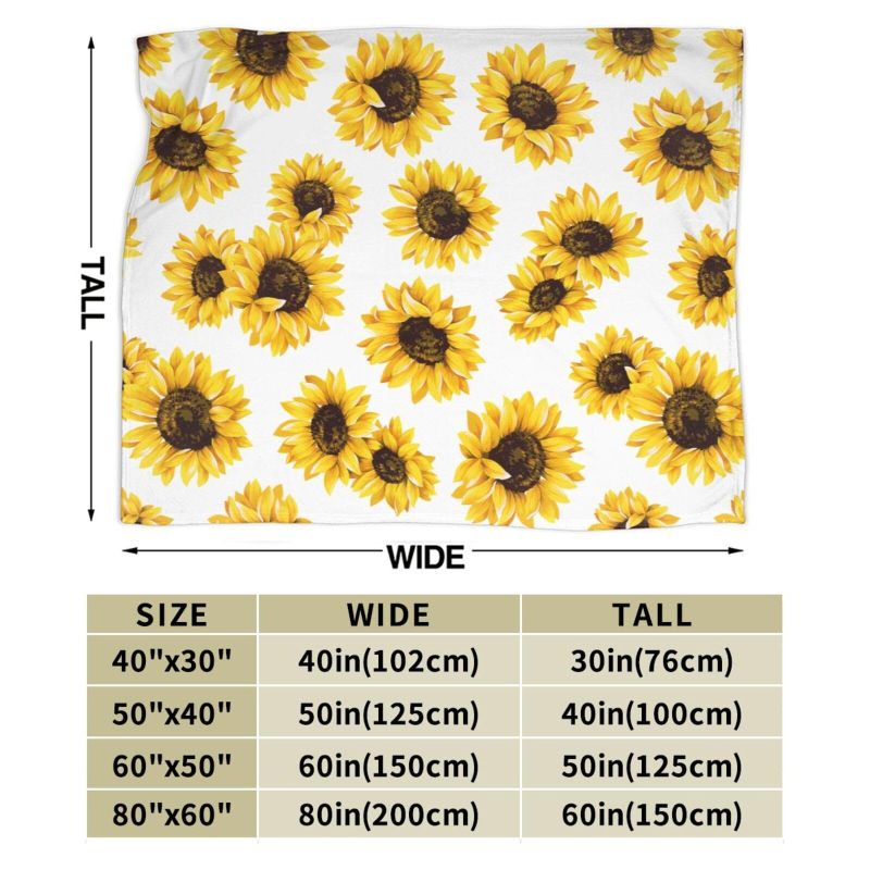 مفرش قطني فلانيل مقاس 50×40 بوصة فائق النعومة 320 GSM - غطاء قطني مريح بنقوش عباد الشمس الزاهية ومقاومة للتلون مناسبي للمنزل والمكتب والسفر والت подарování - Image 4