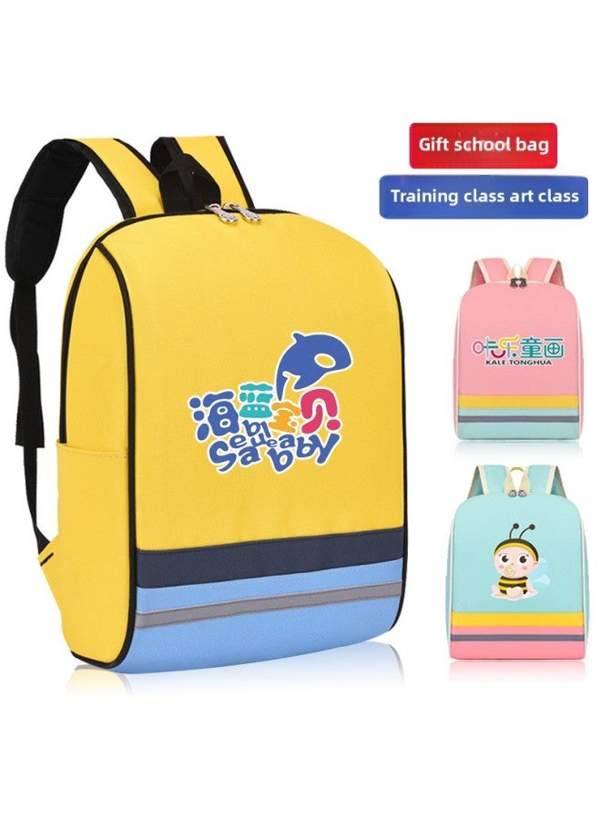 Primary School Schoolbag Children's Backpack Custom Printed Logo Training Art Class Remedial Bag Printed Kindergarten Backpack-Color:Fluorescent Green-Dimensions:Large  - Image 2